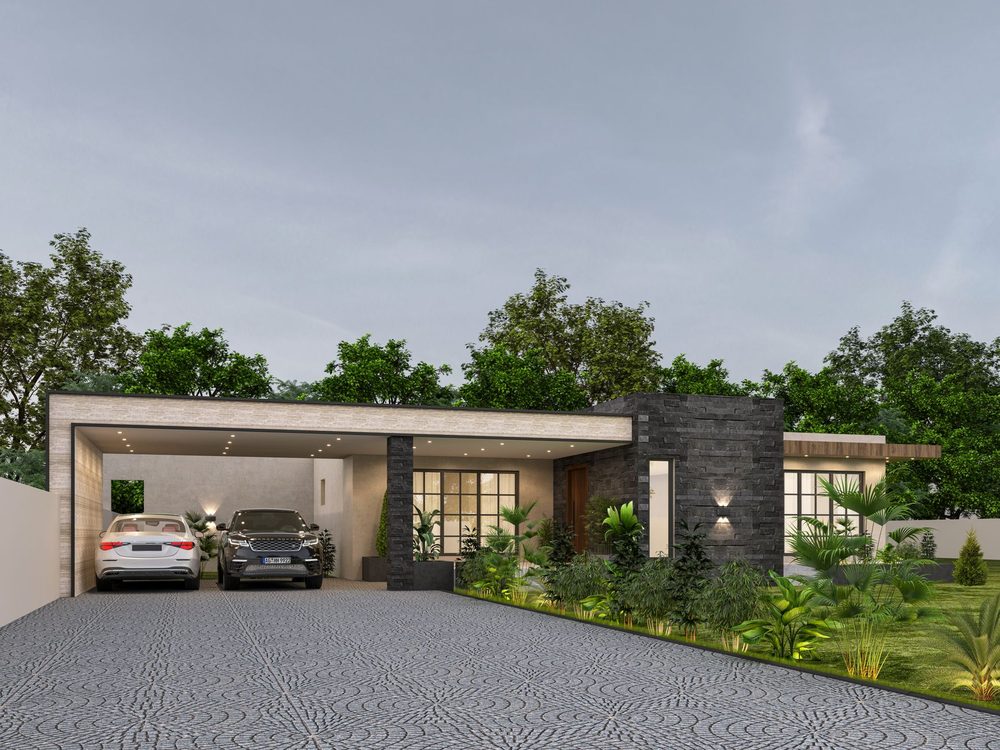 Contemporary bungalow with driveway